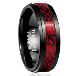 NUNCAD Schwarz Ring Wolfram Partner Ring Herren Damen 8mm Keltische Drachen Ring mit Kohlefasern Blau/Grün/Rot/Rosegold Größe 49.3-72(15.7-22.9) Rot+schwarz(Trittkante) 56.0 (17.8) Angebot bei HelloDeals