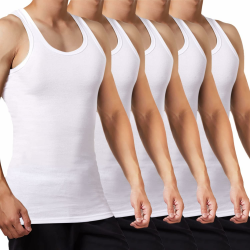 FALARY Unterhemd Herren 3/5er Pack Tank Top 100% Baumwolle Männer Weiß Schwarz Mehrfarbig alle Größen gekämmte Feinripp XL 5x Weiß Angebot bei HelloDeals