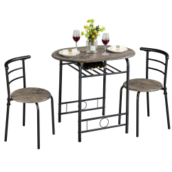 Yaheetech Esszimmergruppe 3-teilig Essgruppe, Küchentisch-Set, Esstisch mit 2 Stühlen Set, Sitzgruppe Küche, Holztisch Balkontisch, platzsparend, Braun Angebot bei HelloDeals