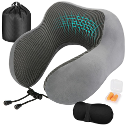 Eono Nackenkissen, Nackenhörnchen Memory Foam, Ergonomisch Gestaltetes Reisekissen, Nackenkissen Reise mit Schlafmaske, Ohrstöpsel, Tasche Ideal für Reisen, Flugzeug, Büro Angebot bei HelloDeals