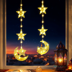 PhilzOps Ramadan Deko Lichterkette, 2 Stück Ramadan Fensterlichter Stern Mond Schloss Fensterdeko Batterie mit Timer Eid Mubarak Dekoration Beleuchtung für Innen Zimmer Hochzeit Party, Warmweiß Angebot bei HelloDeals