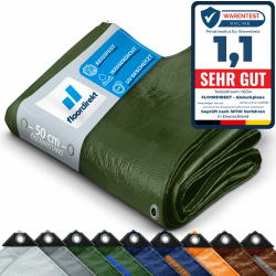 Floordirekt Abdeckplane | Gewebeplane | Schutzplane Bootsplane Zeltunterlage für Camping & Outdoor Garten wasserdichte Planemit Ösen Verschiedene Größen & Farben 1,5x6m, 9m² 140 g/m², Grün 1,5x6 m (140 g/m² ) Grün Angebot bei HelloDeals