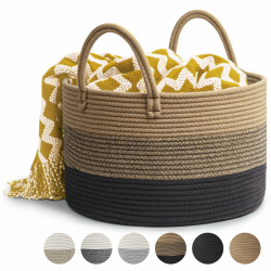 Rieeyrslza Wäschekorb für Decken 32L Geflochten Wäschesammler Baumwolle Seil Korb Faltbare Vielseitiger Aufbewahrungskorb mit Henkel Geeignet für Wohnzimmer und Schlafzimmer (3 Farbtöne Braun) Angebot bei HelloDeals