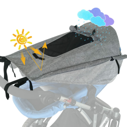 WD&CD Sonnensegel Kinderwagen mit UV Schutz 50+ und Wasserdicht, Double layer fabric mit Sichtfenster und extra breite Schattenflügel, Grau Angebot bei HelloDeals