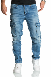 REPUBLIX Herren Cargo Jeans Regular Slim Denim Hose Destroyed R7977 30W / 30L Hellblau Angebot bei HelloDeals