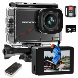 Apexcam M80 mit 64G Karte Action Cam 4K60FPS 48MP WLAN Sportskamera Unterwasserkamera 40m Wasserdicht 170 ° Weitwinkel 2.4G Fernbedienung 2x1350mAh Akkus mit Zubehör Halterungs-Set Angebot bei HelloDeals