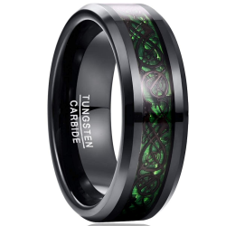 NUNCAD Schwarz Ring Wolfram Partner Ring Herren Damen 8mm Keltische Drachen Ring mit Kohlefasern Blau/Grün/Rot/Rosegold Größe 49.3-72(15.7-22.9) Grün+Schwarz 72.0 (22.9) Angebot bei HelloDeals