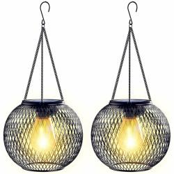 Solarlampen für Außen, 2 Stück Solar Laternen mit LED-Glühbirne, IP65 Wasserdicht Metall Hängend Solarleuchten für Außen Garten Deko Draußen Hinterhöfe Balkon Beleuchtung Angebot bei HelloDeals