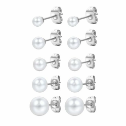 PlandleLee 5 Paar Perlenohrringe Silber 925, Perlenohrringe, Weiße Perlenohrstecker, Damen Ohrstecker, Perlen Ohrringe Damen, Perlenohrstecker mit echten Perlen, Ohrringe Set für Damen Mädchen, 4-8mm Angebot bei HelloDeals