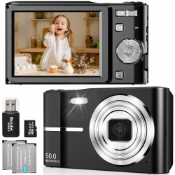 FAYIBUY Digitalkamera 50MP 1080P FHD Fotokamera mit Autofokus 16X Digitalzoom Fotoapparat Tragbare Kompaktkamera mit 32GB SD-Karte für Kinder Teenager Anfänger Geschenk (Schwarz) Angebot bei HelloDeals