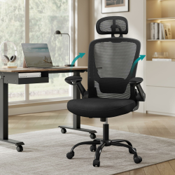 SONGMICS Bürostuhl ergonomisch, Drehstuhl mit Mesh, Lenden- und Kopfstütze, Wippfunktion, 53 cm große Sitzfläche, klappbare Armlehnen, Arbeits- und Schlafzimmer, Studenten, tintenschwarz OBN047B01 Angebot bei HelloDeals