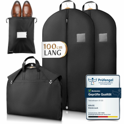 Bruce.® 2x Premium Kleidersack Kurz 100 x 60 cm inkl. 1x Schuhbeutel, Optimierte Materialstärke von 120 GSM, Hochwertige Kleiderhülle für Anzug und Kleid, Atmungsaktive Anzugtasche für Reisen 100x60cm - 2 Stück Angebot bei HelloDeals