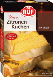 RUF Zitronen-Kuchen, Backmischung mit Zitronen-Glasur, fruchtig frisch mit natürlichem Zitronen-Aroma für einen saftigen Rührkuchen Angebot bei HelloDeals