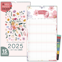 Familienkalender 2025 5 Spalten GARTENLIEBE Familienplaner 2025 und Okt-Dez 2024 Wandkalender 23 x 43cm Planer für Familie 2025 Wandplaner STICKER Recycling Urlaub, Pflanzkalender Blumen Flower Garten Angebot bei HelloDeals