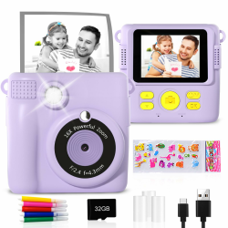 GKTZ Sofortbildkameras Kinder - 1080P HD Sofortdruck von Fotos - Geburtstag Geschenk für Mädchen im Alter von 5 6 7 8 9 10 Jahren (Purple) Angebot bei HelloDeals