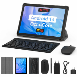 Tablet 10 Zoll mit Tastatur: Android 14 Octa-Core 8GB+64GB 1TB TF Tablet PC - WiFi 6 2.5G Bluetooth 5.0 5000mAh 1280*800 FHD Dual Kamera mit Tastatur, Maus, Typ C, Adapter, Hülle, OTG-Adapter, Stift Angebot bei HelloDeals