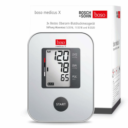 boso medicus X - Bestes Oberarm-Blutdruckmessgerät Stiftung Warentest 5/2016, 11/2018 und 9/2020 mit Einknopfbedienung, großem Display und Arrhythmie-Erkennung – Mit Standard-Manschette (22-32cm) Angebot bei HelloDeals