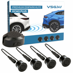 VSG24 Premium Einparkhilfe hinten zum nachrüsten am Auto, PDC Parksensoren hinten mit Stecksystem für einfachste Montage Rückfahrwarner mit Lautsprecher & 4 Sensoren Parkhilfe Nachrüstsatz Schwarz Angebot bei HelloDeals