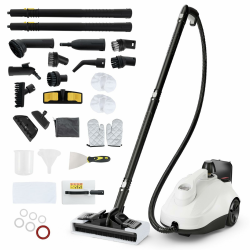 RELAX4LIFE Dampfreiniger, Dampfdruck: 5 bar, Leistung: 2000W, Flächenleistung: 108 m², Tank: 1,8 L, Aufheizzeit: 8 min., mit 24 Zubehöre&Druckmesser, für Teppiche, Boden, Fliese, Fenster, Sofa (Weiß) Angebot bei HelloDeals