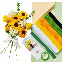 YYUENG TAK Sonnenblumen Blumenstrauß,Pfeifenreiniger Blumen Set,mit 210 Stück Pfeifenputzer zum basteln Blumen(5 Farben),Anweisungen,12 Stück Grün Basteldraht,Geschenkpapier,Geschenkband,Blumenband Angebot bei HelloDeals