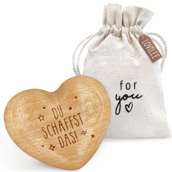 LOViLEE® Du schaffst das - Handschmeichler Holz Glücksbringer Prüfung - Holz Herz inkl. Geschenkbeutel & Grußkartenset - Mutmacher Geschenk, Schutzengel Geschenk, Gute Besserung Geschenke Frauen Angebot bei HelloDeals