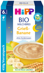 HiPP Bio-Milchbreie ohne Zuckerzusatz, Gute-Nacht-Brei Grieß Banane, Vorratspackung (4x450g) Angebot bei HelloDeals