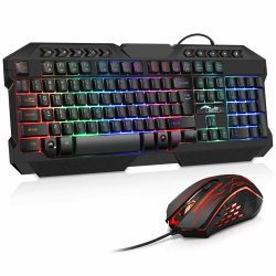 BAKTH Gaming Tastatur und Maus Set, LED Hintergrundbeleuchtung QWERTZ DE Layout, Regenbogen Farben Beleuchtete USB Wasserdicht Tastatur und Maus mit 3600 DPI für Pro PC Gamer Angebot bei HelloDeals