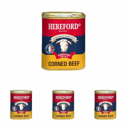 Hereford Corned Beef 340 g I gepökeltes Rindfleisch zerkleinert und in eigenem Saft gekocht I original Hereford Corned Beef I ausgewähltes Rindfleisch (Packung mit 4) Angebot bei HelloDeals