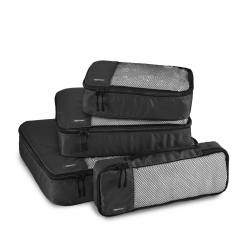 Amazon Basics Packwürfel Set für Koffer, Reise Organizer, Reißverschluss, 4 Teilig, Groß, Mittelgroß, Klein, Schmal, Schwarz Angebot bei HelloDeals