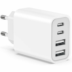 USB C Ladegerät, 45W USBC Netzteil für iPhone 16 15 14 13 12 11 Pro Max, Samsung, Handys, Schnellladegerät 4 Ports Mehrfach Schnellladeblock mit USB-C+USB-A Wandstecker Multiport Stecker Typ C Romalux Angebot bei HelloDeals