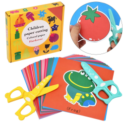 DealKits Kinder Papierschnitt Set, 2 Stück Kinder Sicherheit Schere + 48 Blatt Papier, Lustiges Papierschneid-Aktivitätsset Vorschule Kindergarten Kita Spaß DIY Lernspielzeug Pädagogisches Spielzeug Angebot bei HelloDeals