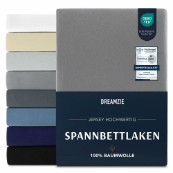 Dreamzie Premium Spannbettlaken 180x200 cm, Spannbetttuch für Dicke Matratzen bis zu 27 cm, Bettlaken 100% Jersey Baumwolle, 150 g/m², Oeko-TEX Zertifiziert - Anthrazit Angebot bei HelloDeals