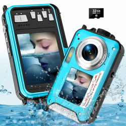 YISENCE Unterwasserkamera, Unterwasserkamera UHD 4K 56MP Autofocus Digitalkamera wasserdichte mit Einer 32GB Karte Selfie Doppelte Bildschirme wasserdichte Kamera zum Schnorcheln Angebot bei HelloDeals