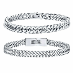 Herren Armband Edelstahl Armbänder Panzerkette - 2 Stücke Silber Schwarz Gold Herrenarmbänder für Männer Jungs Kubanische Armband 8mm Breite 19cm/21cm/23cm Länge Geschenke für Papa Sohn Bruder Ehemann Angebot bei HelloDeals