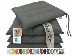 ZOLLNER 4er Set Sitzkissen in 40x40cm - gemütliche Stuhlkissen mit Bindebänder - waschbar bis 30°C - in Graphit - Oeko Tex® Zertifiziert Angebot bei HelloDeals