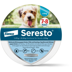 Seresto Elanco Halsband für kleine Hunde bis 8 kg: 7 bis 8 Monate wirksamer Schutz gegen Zecken und Flöhe, Länge 36 cm, 1,25 g + 0,56 g Angebot bei HelloDeals