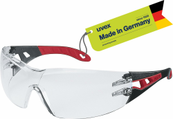 Uvex pheos - Schutzbrille - Bügelbrille supravision excellence Technologie - metallfrei, beschlagfrei & kratzfest - one size - schwarz/rot, transparent Angebot bei HelloDeals