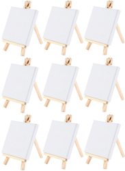 9 Stück Mini Leinwand mit Mini Staffelei, Mini Holz Dekoration Staffelei Kleine Holz Dreieck Staffelei für Display, Fotos, Visitenkarten, Fotoalben, Poster Foto Memo, Malhandwerk Angebot bei HelloDeals