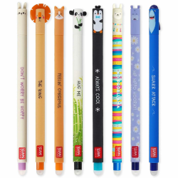 LEGAMI Set mit 8 radierbaren Gelstiften mit thermoempfindlicher Radiertinte, verschiedene Tintenfarben und Schaftdesigns, 0,7 mm Spitze, Hase, Löwe, Corgi, Panda, Pinguin, Lama, Nilpferd, Hai Angebot bei HelloDeals