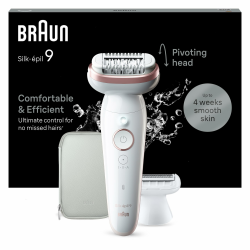 Braun Silk-épil 9, Epilierer mit schwenkbarem Kopf für eine einfache Haarentfernung, Wet&Dry, langanhaltend seidig-glatte Haut, Ladyshaver, Rasieraufsatz und Trimmeraufsatz,9-030, Weiß/Flamingorosa Angebot bei HelloDeals
