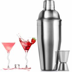 Cocktail Set 25 oz / 750 ml, Cocktail Shaker Edelstahl Cocktail Shaker Mixer Eingebautes Barkeeper Sieb mit Messbecher 15/30 ml Trinkbar-Set Zubehör für Bar, Startseite, Partei Angebot bei HelloDeals