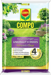COMPO Rasendünger gegen Unkraut + Moos Komplett-Pflege, 3 Monate Langzeitwirkung, Feingranulat, 9 kg, 300 m² Angebot bei HelloDeals