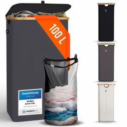 HENNEZ Wäschekorb mit Deckel – Wäschekorb mit Griff aus Bambus – Wäschekorb, faltbar, 100 l – Wäschekorb für Waschküche, Wäschekorb, Dunkelgrau Angebot bei HelloDeals