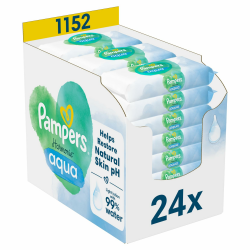 Pampers Harmonie Aqua Feuchttücher 24 Packungen mit jeweils 48 Feuchttüchern, 1152 Feuchttücher, die helfen, den natürlichen pH-Wert der Haut wiederherzustellen, leichte Lotion mit 99 Prozent Wasser Angebot bei HelloDeals