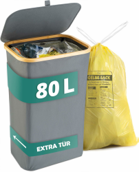 HOMELYN Gelber Sack Ständer 80L grau I Stabiler Müllsackständer I Leichte Entnahme durch Tür auf der Rückseite I Extra für gelbe Säcke I Mülleimer I Behälter für Küche & Haushalt Angebot bei HelloDeals