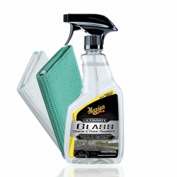 Auto Glasreiniger und Versiegelung Set | Meguiar's Ultimate Glass Cleaner & Water Repellent + 2x Glasreinigungstücher | Effizienter Scheibenreiniger mit Abperleffekt für Autoscheiben Angebot bei HelloDeals