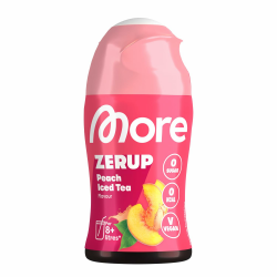 MORE Zerup, Peach Iced Tea, 65 ml, für bis zu 8 l Fertiggetränk, zuckerfreier Sirup mit echten Fruchtextrakten, vegan, zero Kalorien - made in Germany Angebot bei HelloDeals