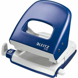 Leitz Büro Locher aus Metall, Für 30 Blatt, Anschlagschiene mit Formatangaben, Ergonomisches Design, blau, 50080035 Angebot bei HelloDeals