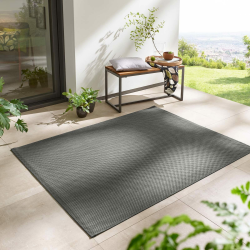Taracarpet In- & Outdoor Teppich Wetterfest Wohnzimmer Balkon Küchenteppich Flachgewebe sisaloptik meliert Einfarbig Uni anthrazit dunkelgrau 140x200 cm Angebot bei HelloDeals