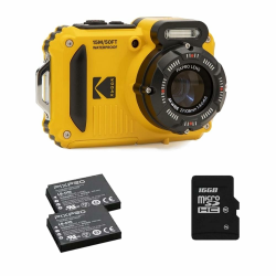 KODAK Pixpro Pack WPZ2 + 2 Batterien + 1 SD-Karte - Digitalkamera Kompakt 16M Pixel, Wasserdicht bis 15m, Stoßfest, Video 720p, LCD-Bildschirm 2,7 - Li-Ionen-Akku - Gelb Angebot bei HelloDeals